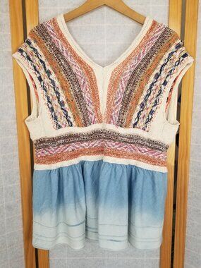Anthropologie Pilcro Sweater Knit and Woven Babydoll Top Size Medium